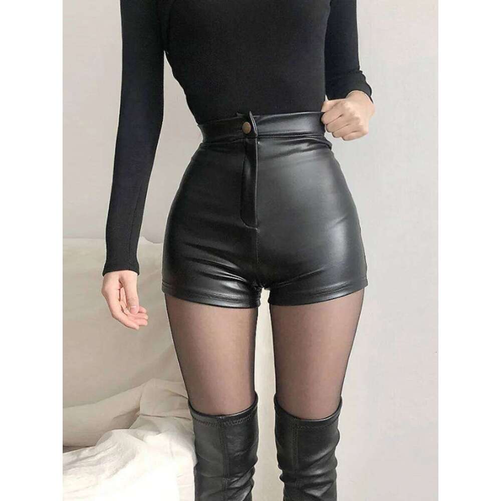 Black Shorts For Women High Waist Hip Hugging PU leather Base Elasticity Tight And Ultra Short Sexy Hot Pants XJ260206