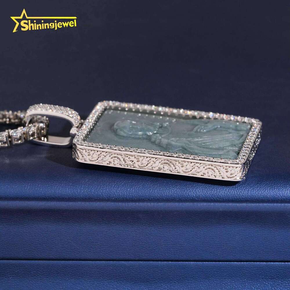New Arrival Plated Jade Hip Hop Jewelry Iced Out 925 Silver VVS D Moissanite Diamond Pendant