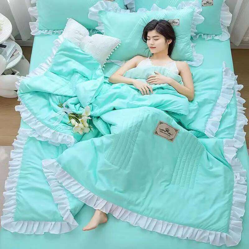 1/3Pc Korean Princess Ruffles Flowers Embroidery Summer Bedspread on The Bed Quilt Air-conditioning Blanket Bedding Set XJ260206