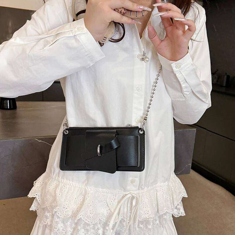 color Women PU Crossbody Bead Chain Mobile Phone Shoulder Bag Daily Commute Office Work Solid Color Handbag and Purses Y260205