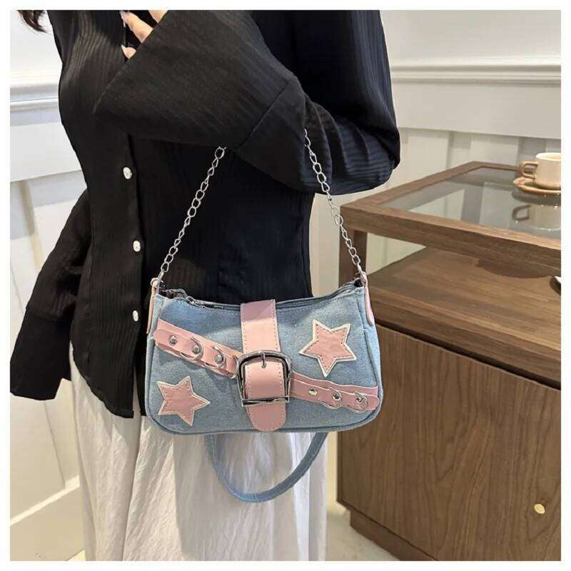 New Trendy Women's Handbags Stars Pattern Cool Underarm Bag Female Canvas Small Shoulder Bags Girls Chain Tote Purses Y260205