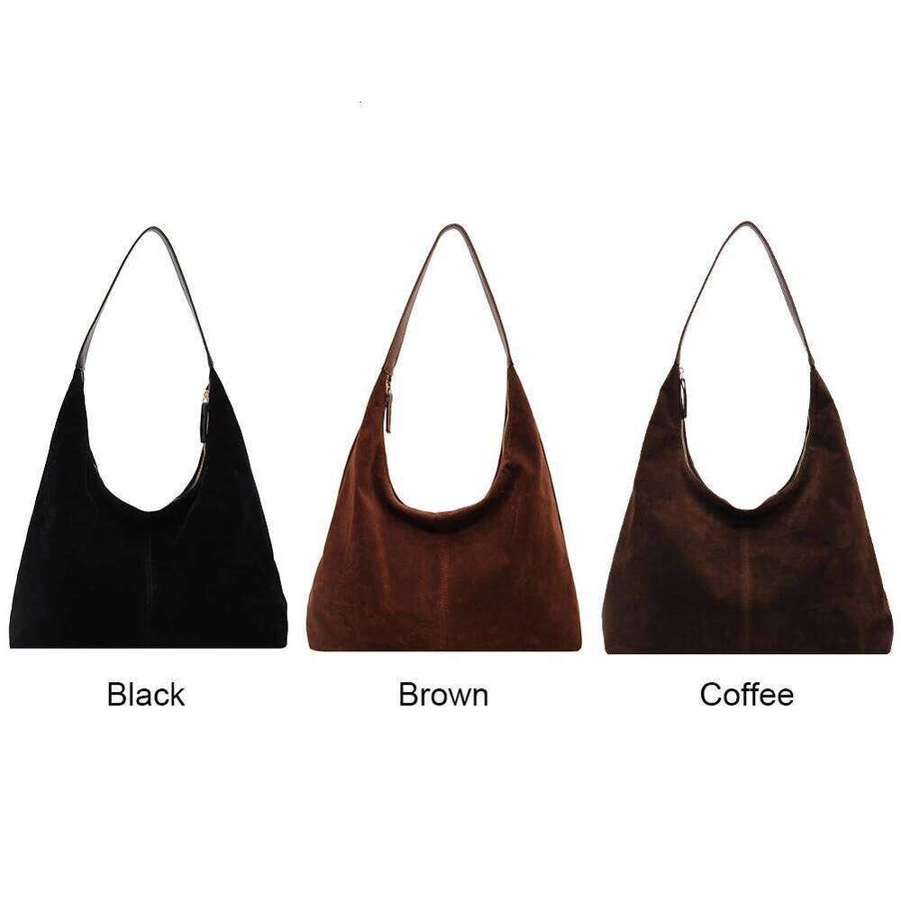 Women Suede Tote with Zipper Shoulder Large Capacity Hobo Solid Slouchy Commuter Travel Bag Y260204