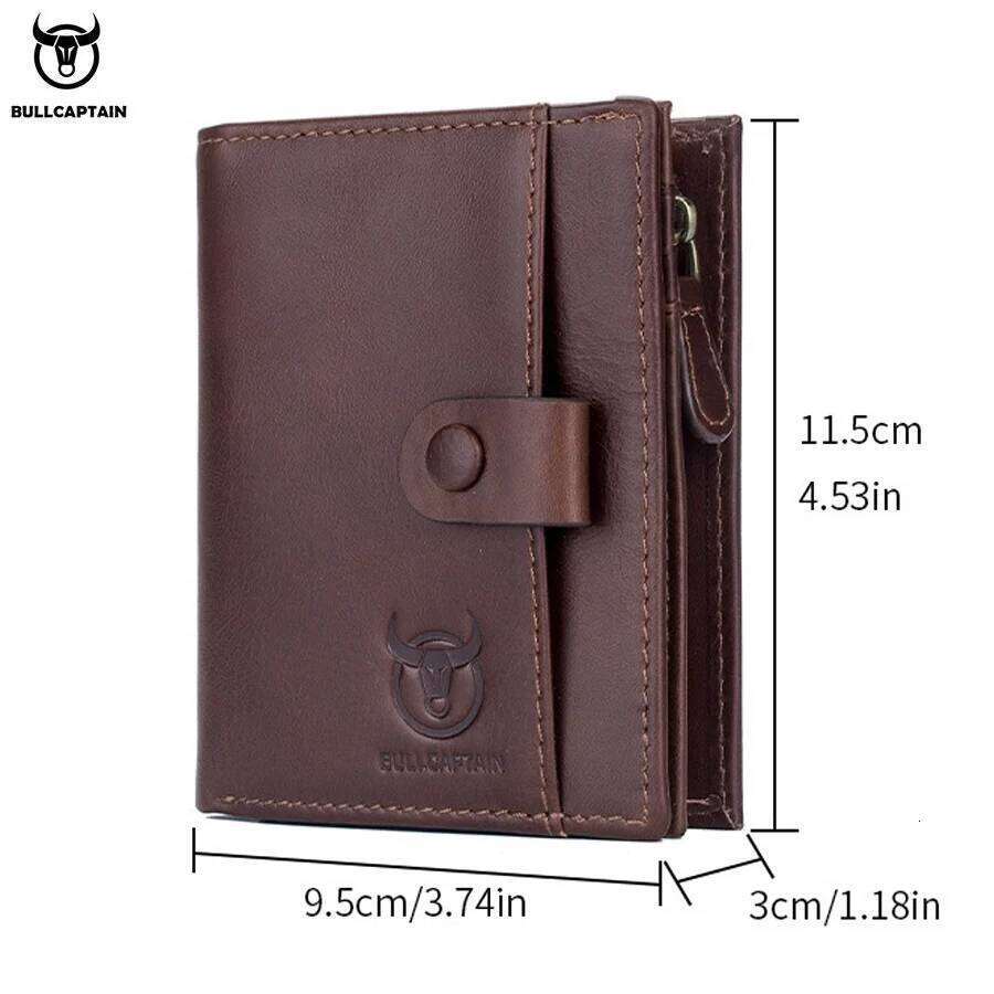 BULLCAPTAIN RFID Leather Men's Purse Zipper Coin Wallet Holder Credit Card Bag Y260206