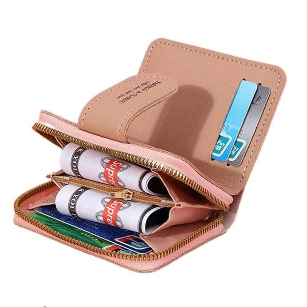 Versatile Embroidery Card Holder Heart Zipper Short Wallet Leather Large Capacity Female Bag Women Y260206