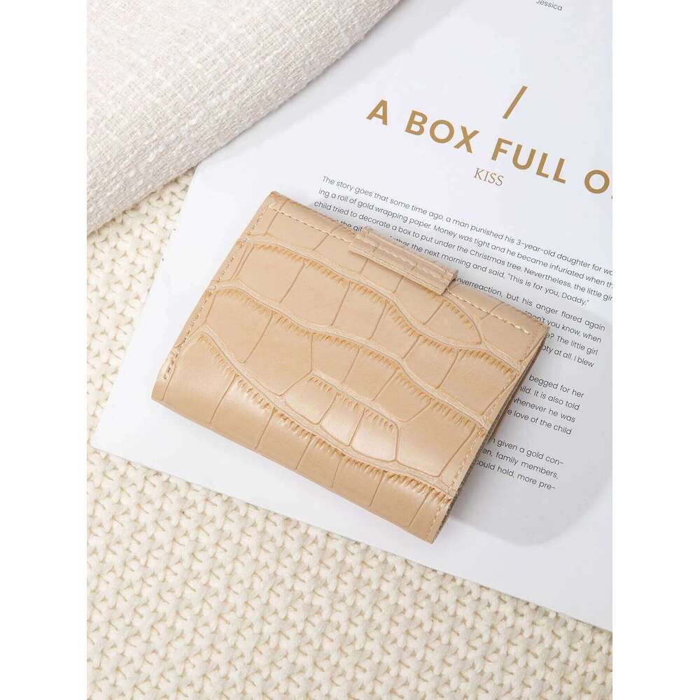 Women's solid color mini crocodile pattern PU leather simple and lightweight small wallet short credit card holder Y260206