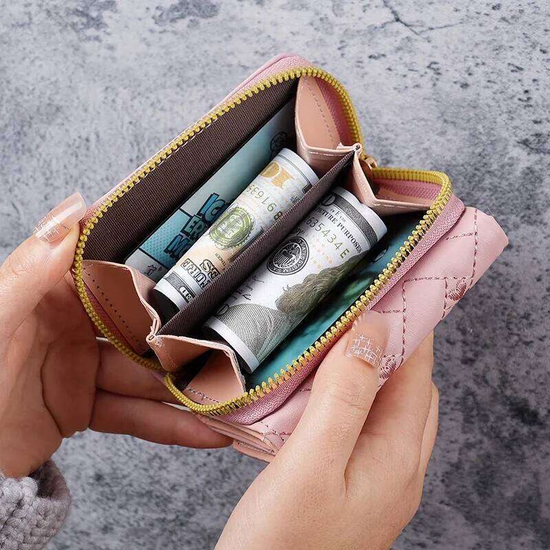 Three fold short style simple embroidered heart-shaped women's PU leather wallet, multi slot wallet card bag Y260206