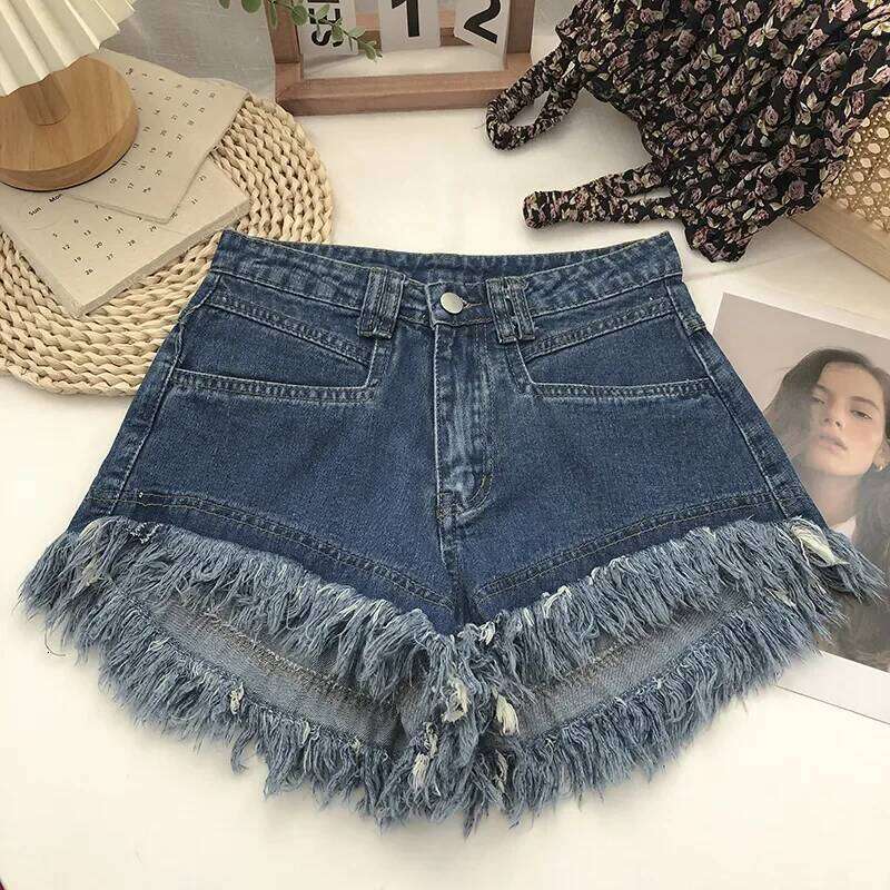 2026 Summer New Women's High Waist Tassel Denim Jeans Ruffled Fringe Perforated Hot Pants Shorts XJ260206