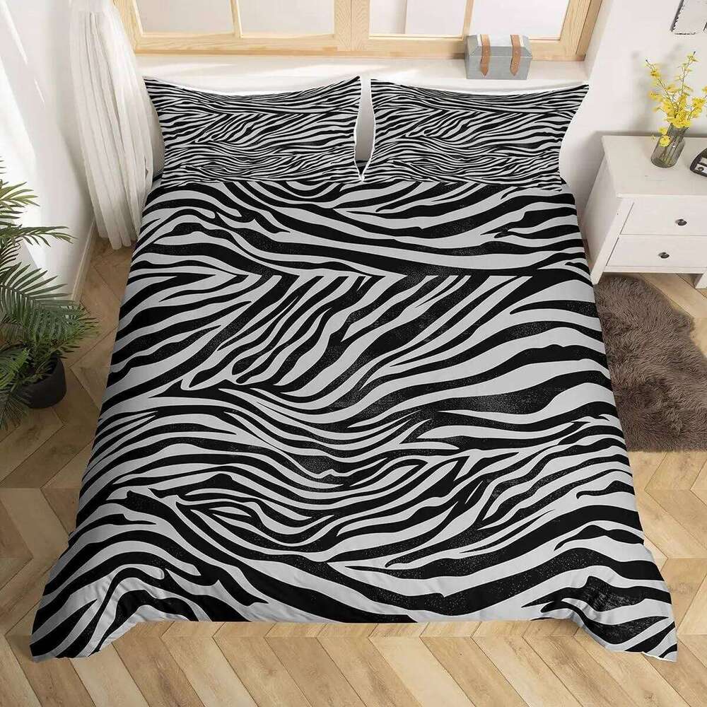 Zebra Print Duvet Twin Wild Animal Theme Bed Safari Wildlife Fur Comforter Cover Abstract Geometric Stripe Bedding Set XJ260206