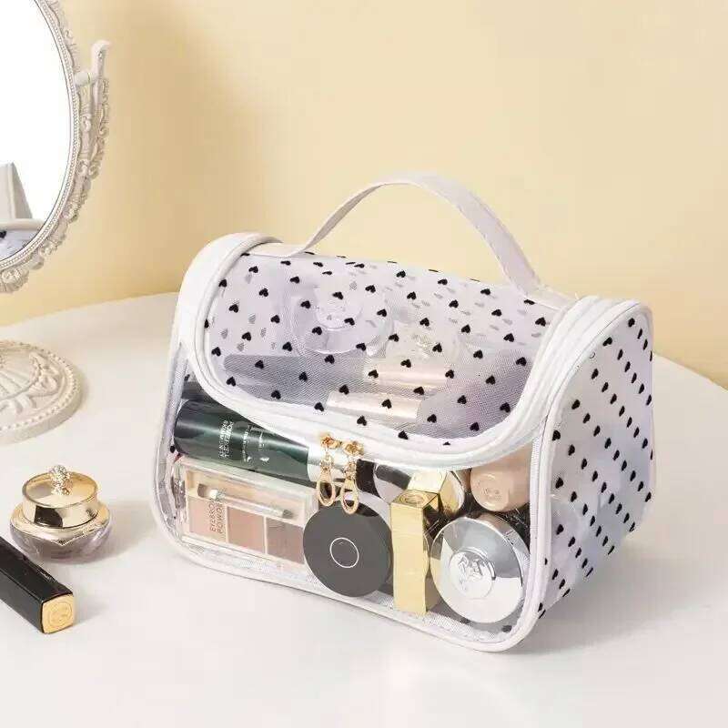 Clear Mesh Design Travel Bag Large Capacity Cosmetic Organizer with Handle Nylon Makeup Pouch Available Y260206