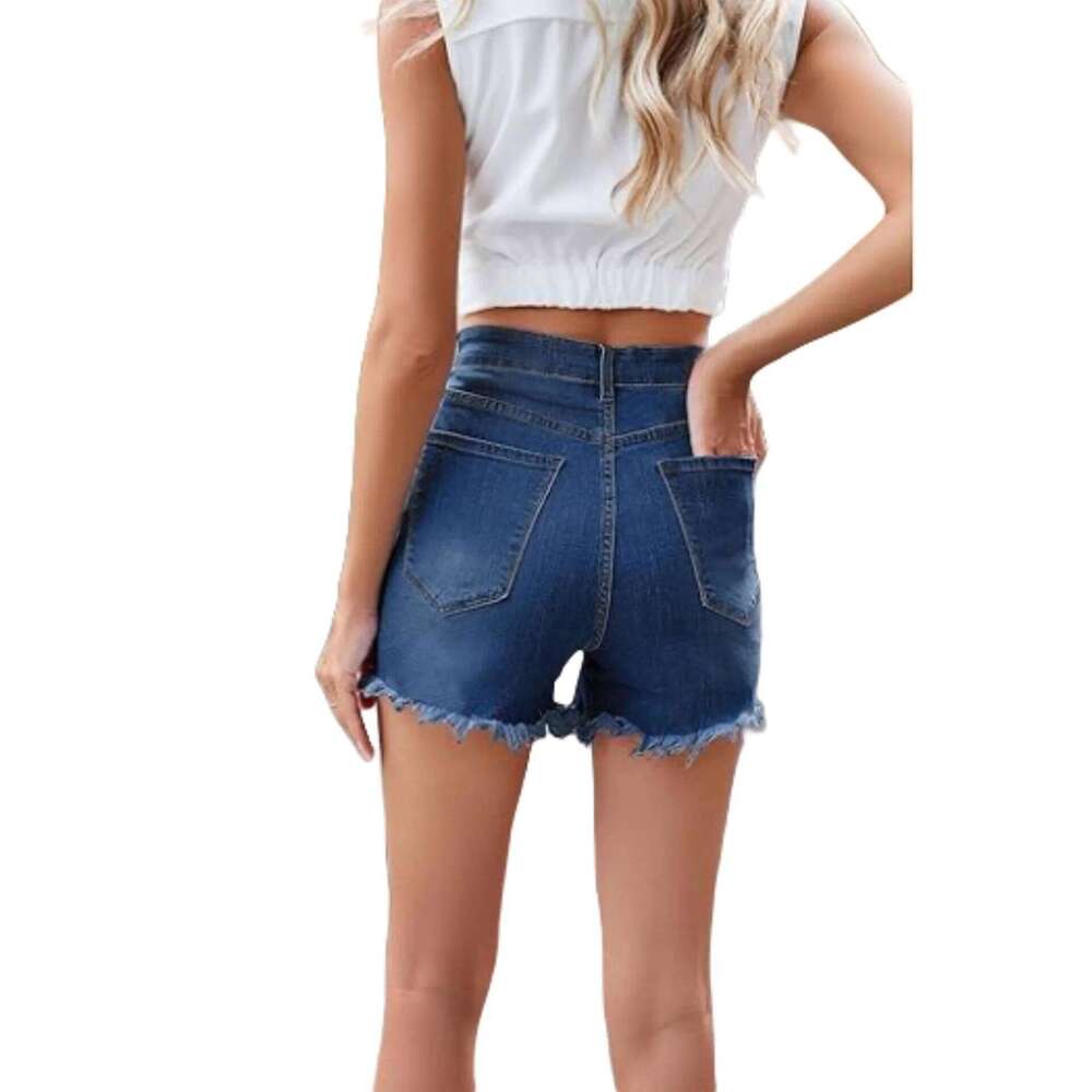 2026 New European and American Style Personality Women, High-waisted, Elastic Fringed Design Women's Summer Denim Shorts XJ260206