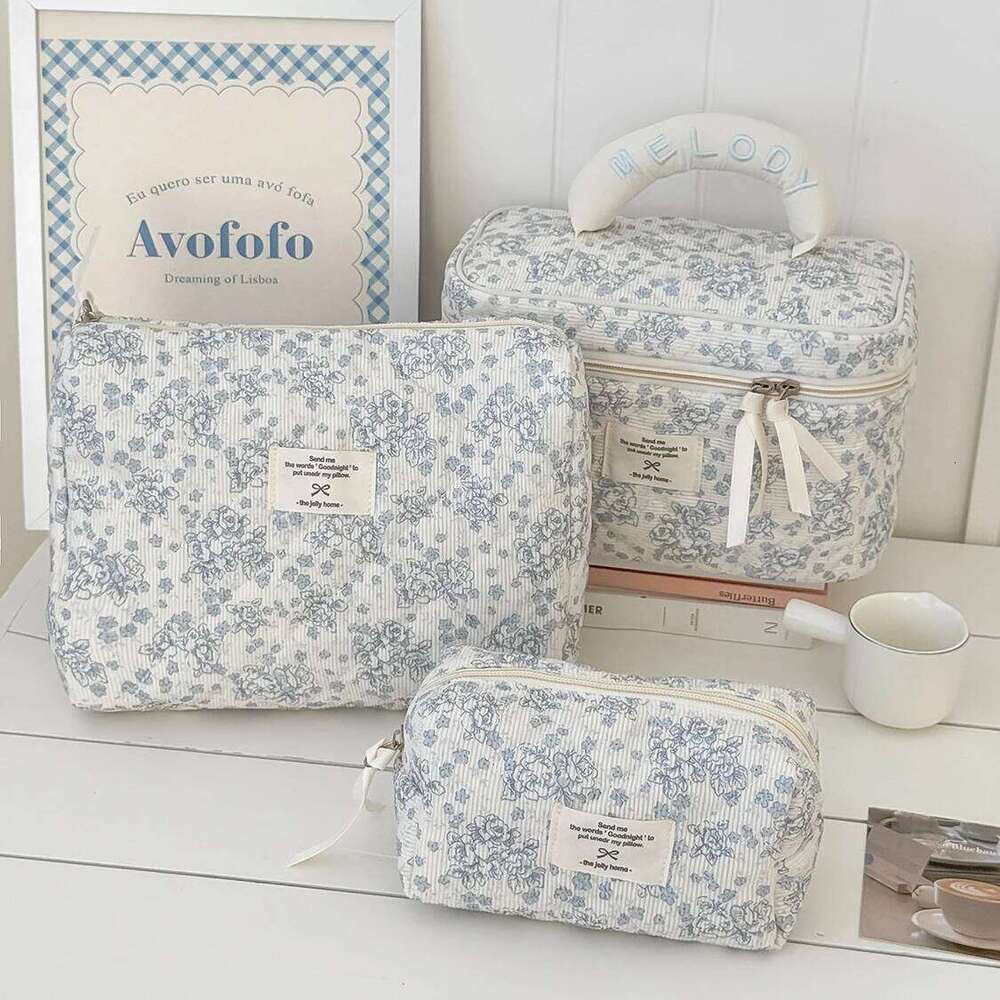 New Three-piece Set Women Vintage Floral Cosmetic Tote Large Capacity Makeup Storage Pouch Womens Clutch Bag Handbag Gift Y260206