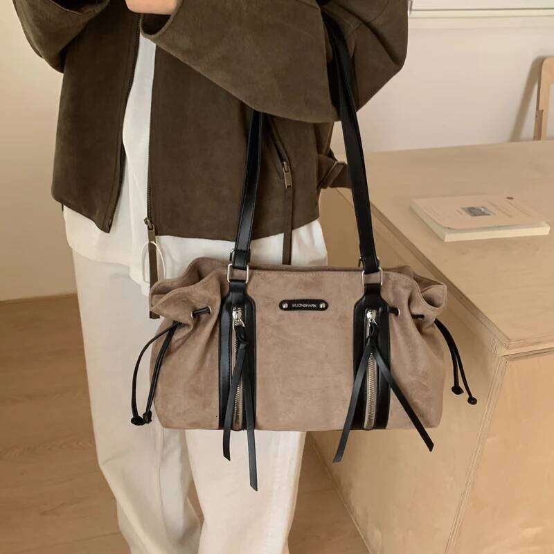 Autumn/Winter Suede Large Capacity Shoulder Crossbody Tote Bag Y260205