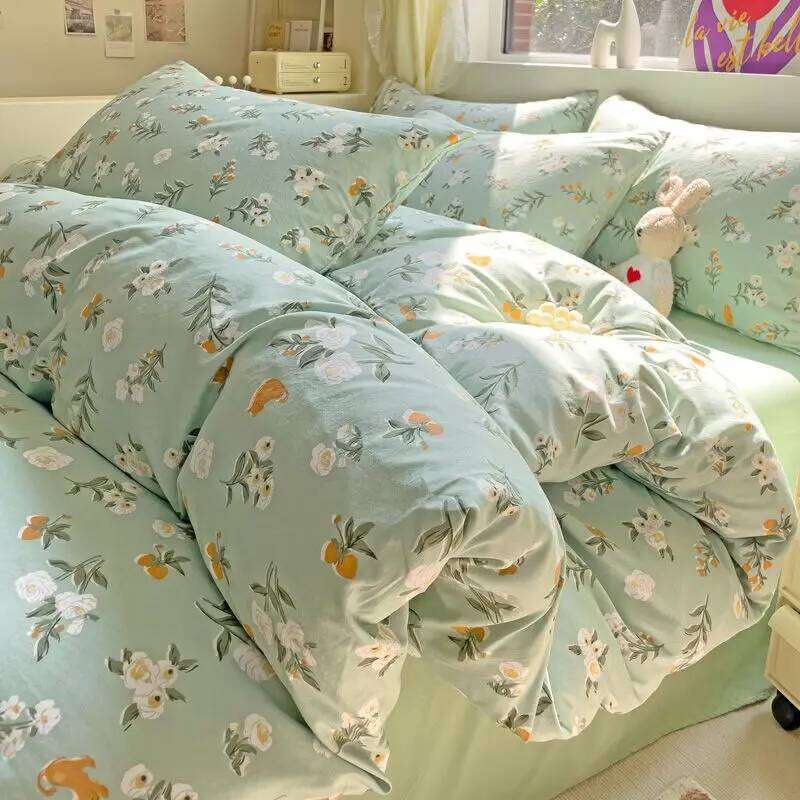 Ins Bedding Refreshing New Blue Wind CHIME Four PIECE Set On Washing Cotton Bed Sheet Dormitory 3pcs XJ260206