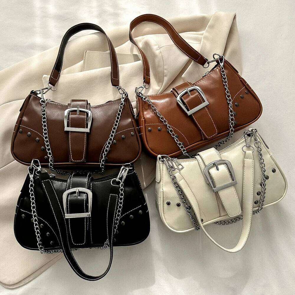 Women Armpit Fashion Cool Style Underarm Solid Color for Lady Girl Chic Large Bag with Chain Ornament Y260205