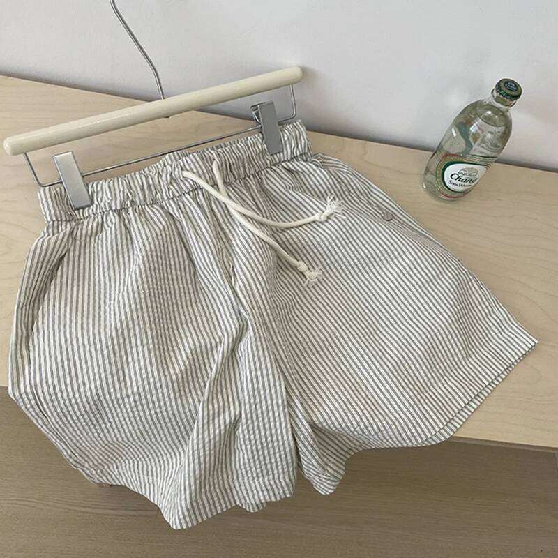 Unisex Summer Shorts Striped Thin Loose Wide Leg Casual Hot Pants Indoor Outdoor Versatile Wear XJ260206