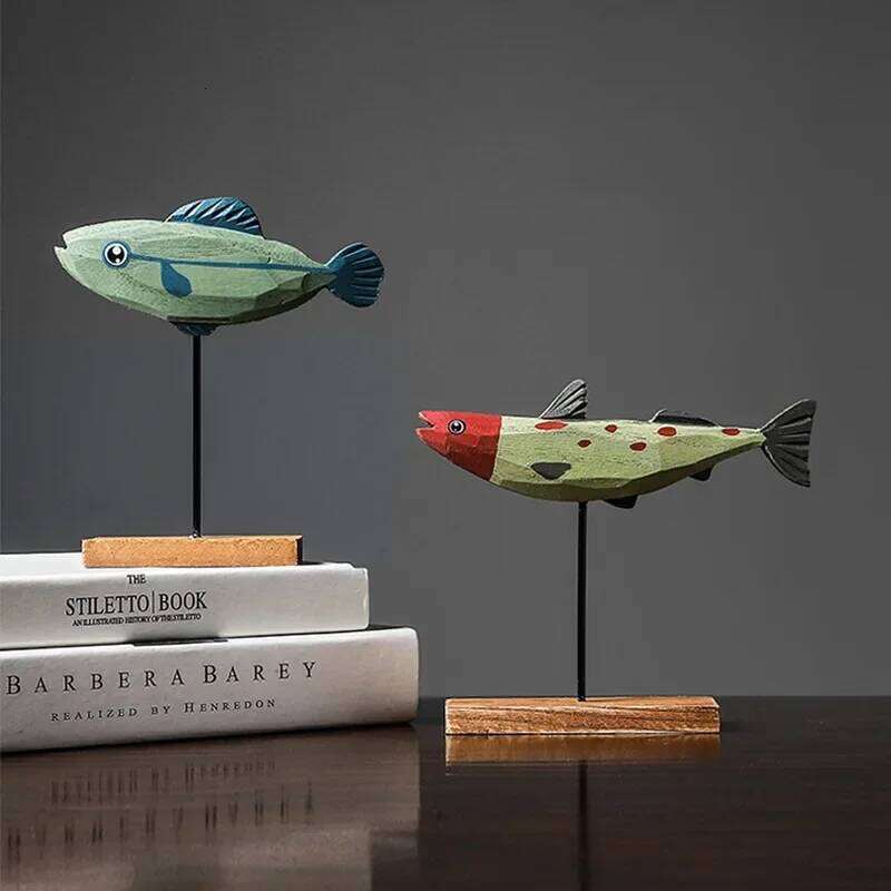Colorful Wooden Statue Nordic Style Fish Sculpture Ornaments Creative Living Bedroom Dining Room Home Decoration Gifts S260204 ccd