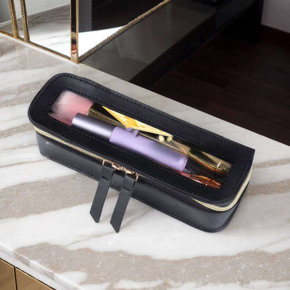 PU Case Transparent Wash Dual Zipper Makeup Brush Holder Travel Toiletry Bag Y260206