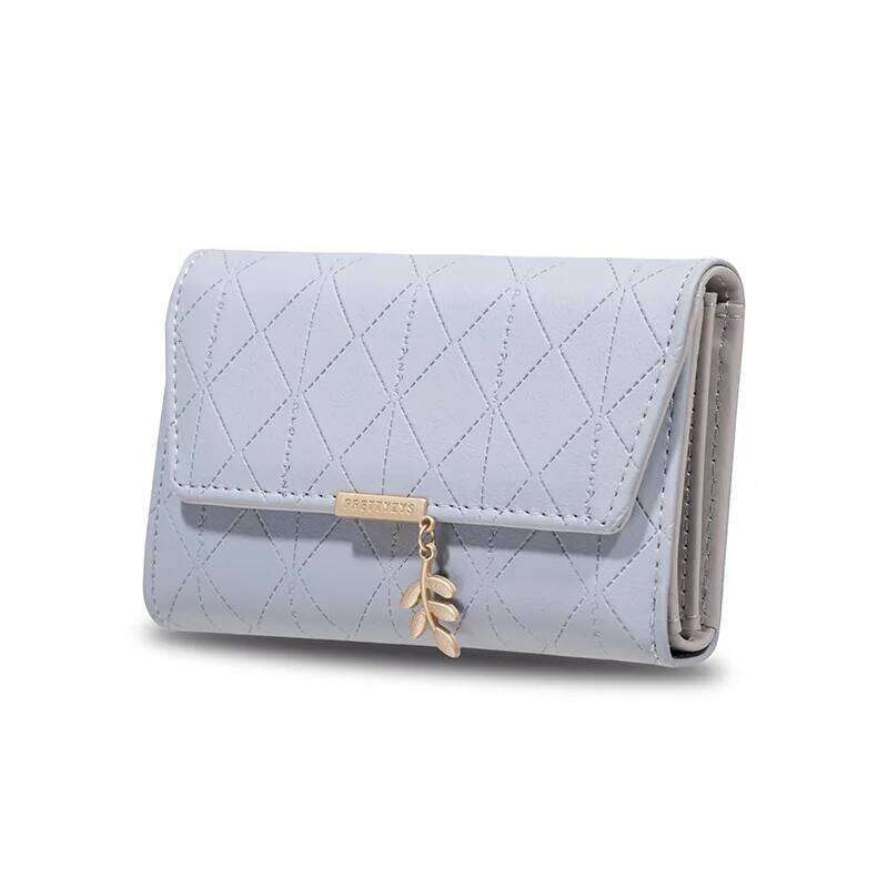 PU leather short small with diamond-shaped buckle, three-fold zipper, student coin purse, square portable wallet Y260206