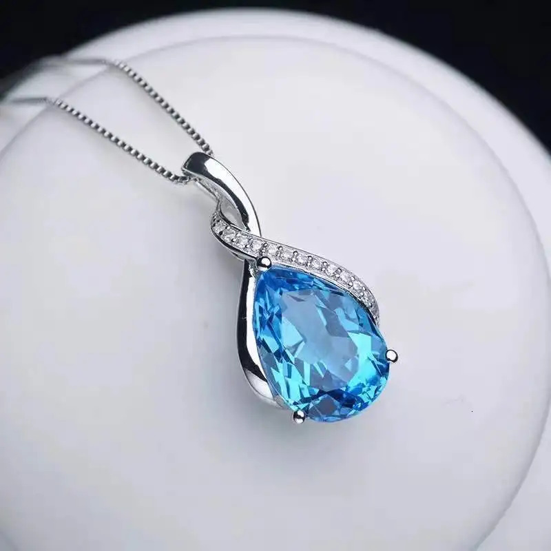 Buyee 925 Sterling Silver Female Stone Pendant Chain Natural Amethyst Aquamarine Necklace for Women Fashion Fine Jewelry Chain260202