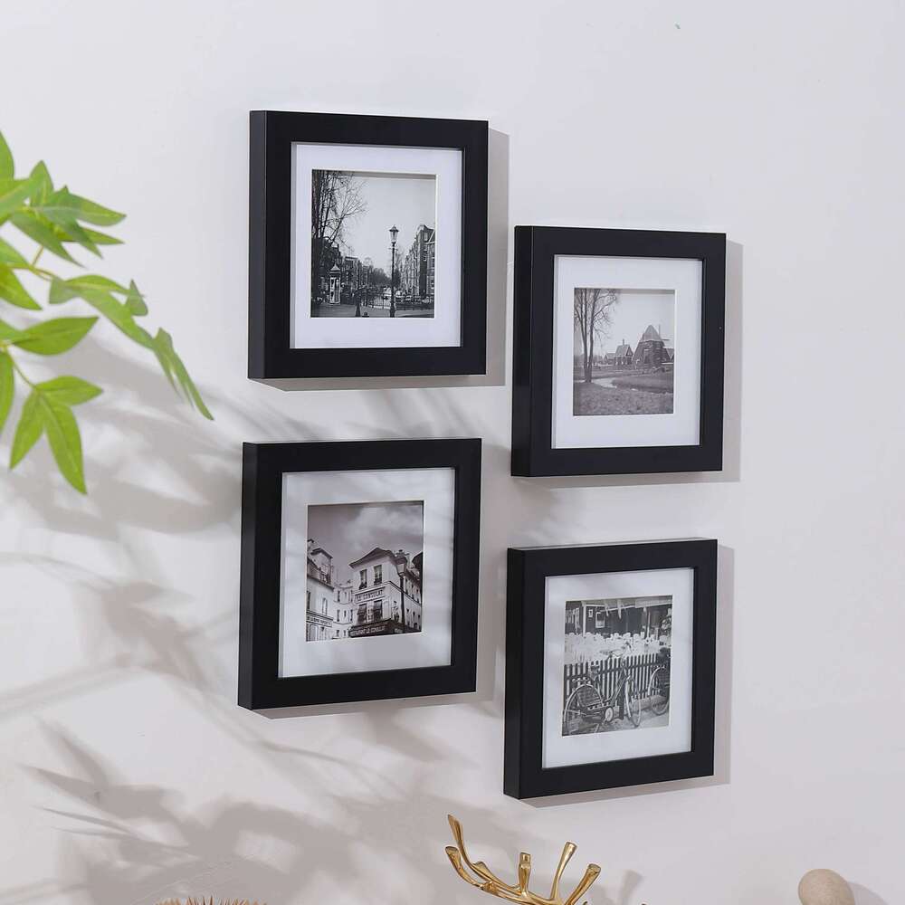 1pc square black plastic paper Integrated picture frame 4*4in Home office wall Living room bar cafe hanging pictur S260205