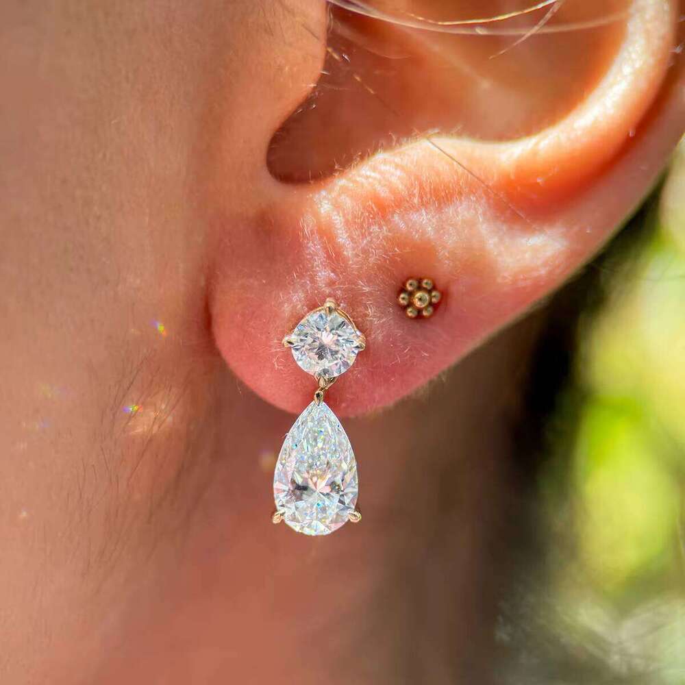 CVD Lab Grown Diamond Stud Women Jewelry 2Ct 4Ct Round Pear 14K 18K White Gold Tear Drop Earrings