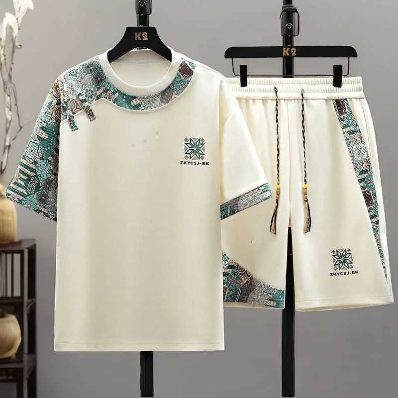 Summer New Fashion Trend Print Comfortable Breathable Short Slve Shorts Mens t shirt Casual Loose Sports Plus Size Two-Piece Set C260207