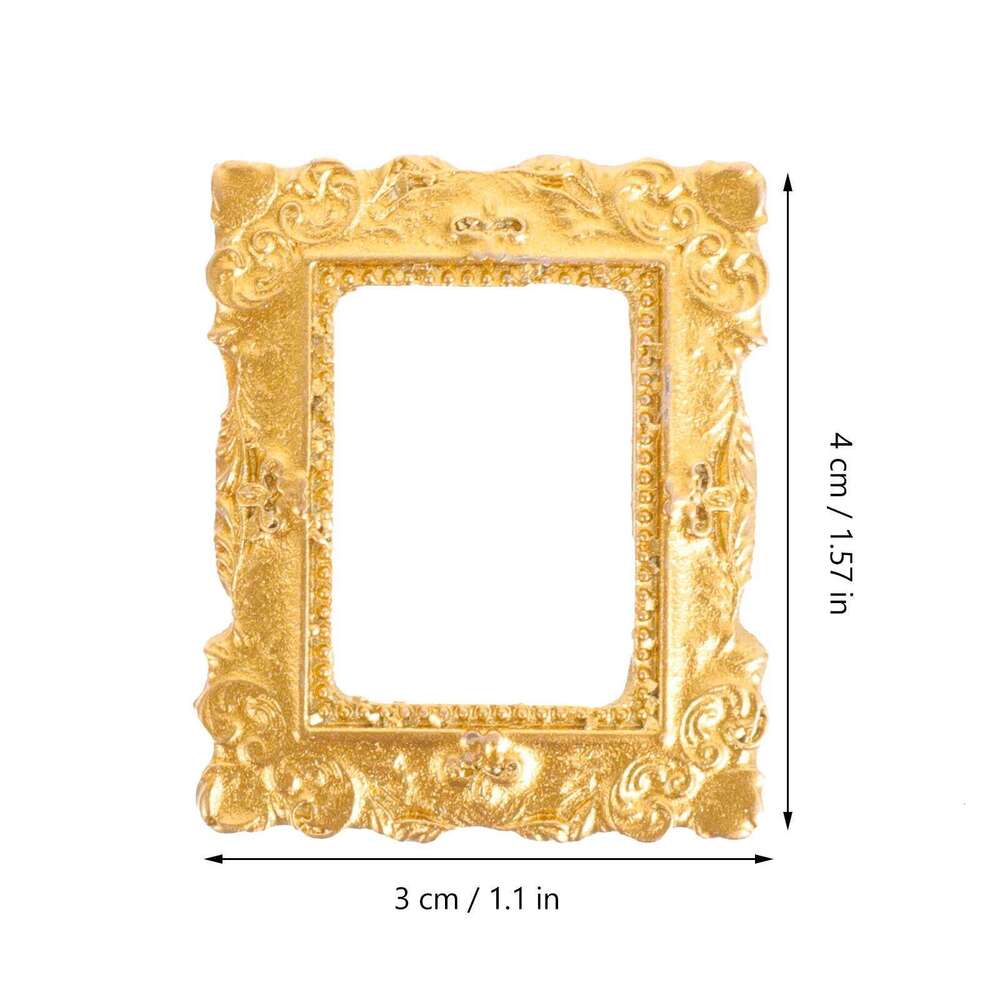15 Pcs Photo Frame Picture Resin Gold Frames Props Charm Jewelry Retro Micro Landscape Mini House Decor S260205