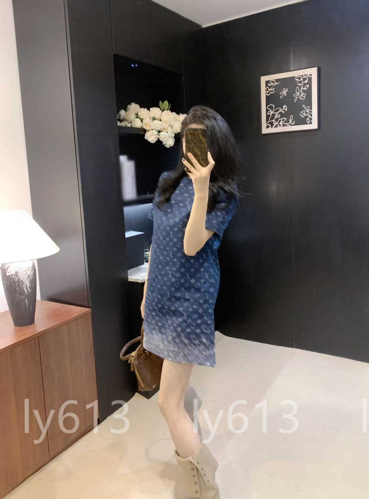 dress designer dress Rhinestone Jacquard Blue Denim luxury dresses Short Sleeve Breathable womens Summer Dress Day Outfit