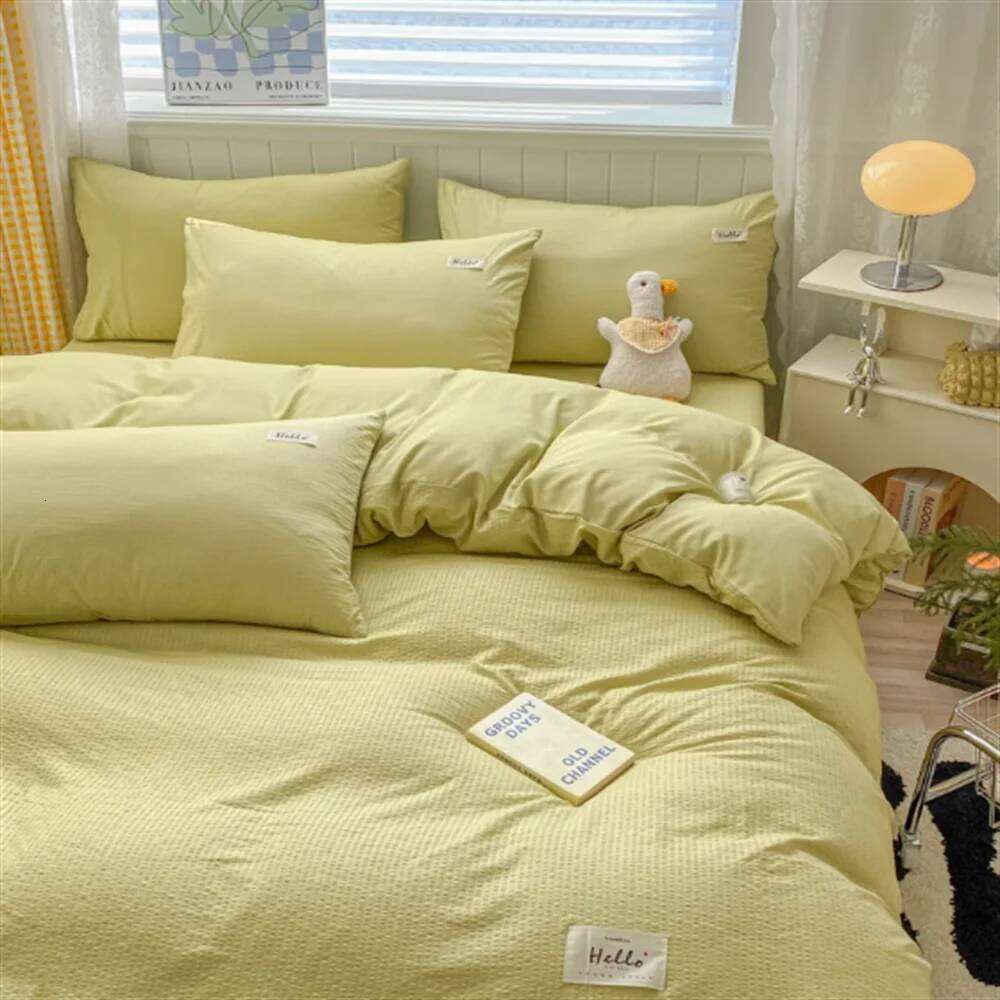 Y1 HomeWaffle Washed Four Piece Set, Non All Pure Cotton Bedding, Student Dormitory Bed Sheets Duvet Cove XJ260206