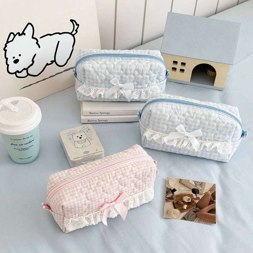 New Fashion Lace Bow Women Makeup Handbag Large Capacity Cosmetic Storage Pouch Portable Travel Organizer Square Zipper Bag Y260206