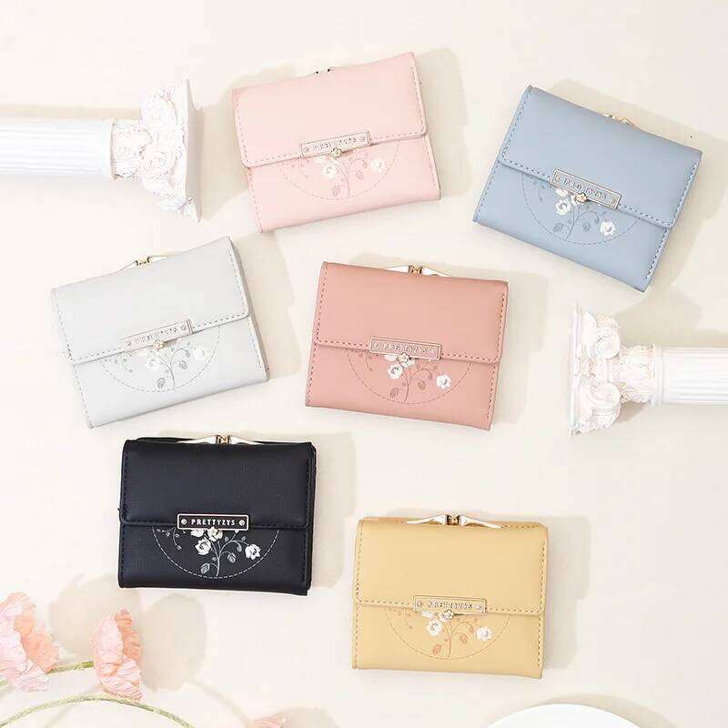 Women's Short PU Printed Buckle Student Coin Change Purse Ins ID Card Holder Y260206