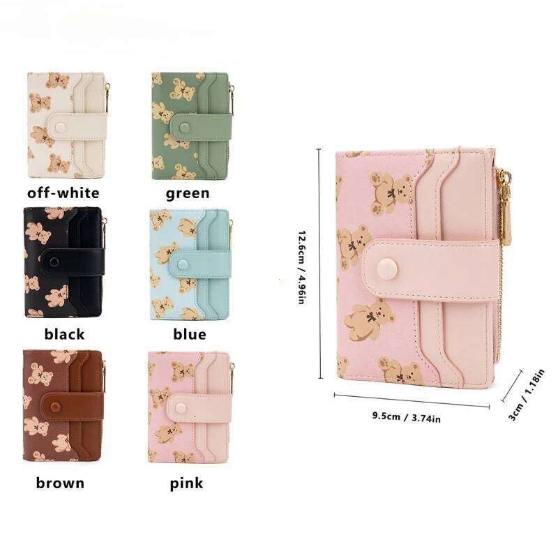 Women Short Wallets PU Leather Female Bifold Purses Cute Bear Card Holder for Girl Small Zipper Wallet with Coin Purse Y260206