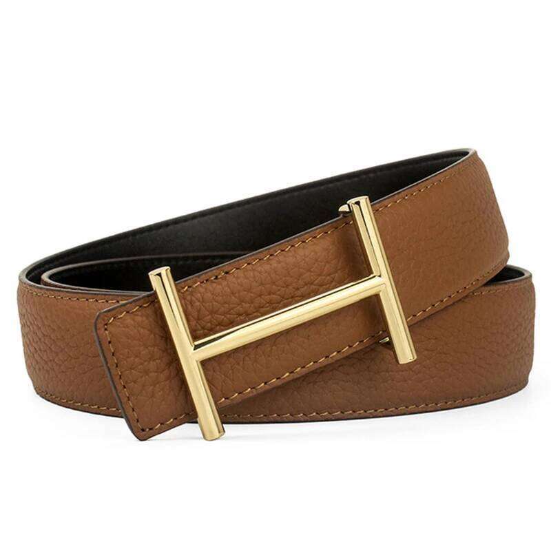 Width 3.4Cm Genuine Leather Business Cowboy Waistband Men Fashion Litchi Stria Buckle Belts,With Letter "H",Women&Mens Belt