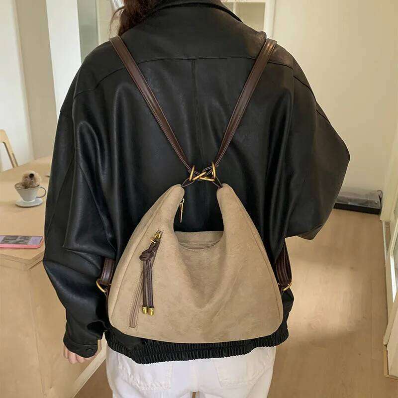 Vintage Tassel Women Shoulder bags soft velvet female hobos Armpit Bags large capacity ladies handbag bolsa brown big totes Y260205