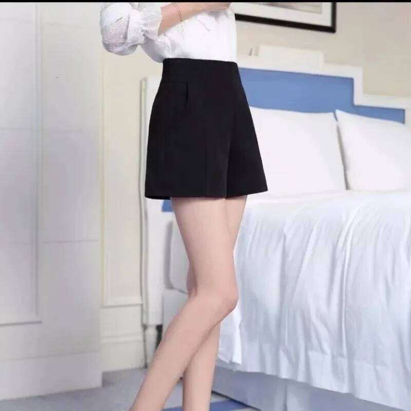 Women Spring Summer Casual High Waist A-line Loose Wide Leg Chic Lady Black White Suit Shorts XJ260206