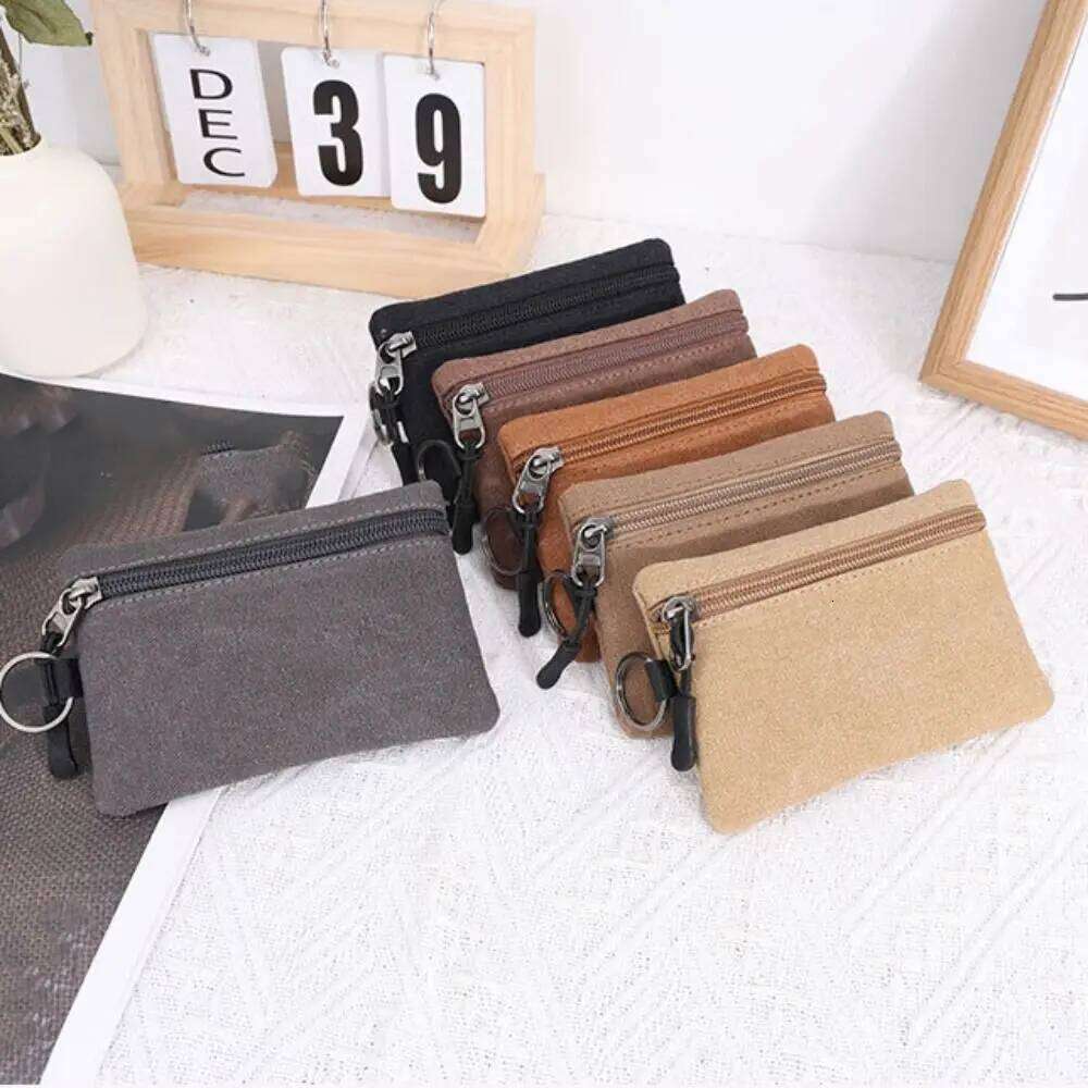 Canvas Mini Wallet Solid Color Zipper Key Bag Money Pocket Purse Women Men Small Card Holder Change Coin Purses Y260206