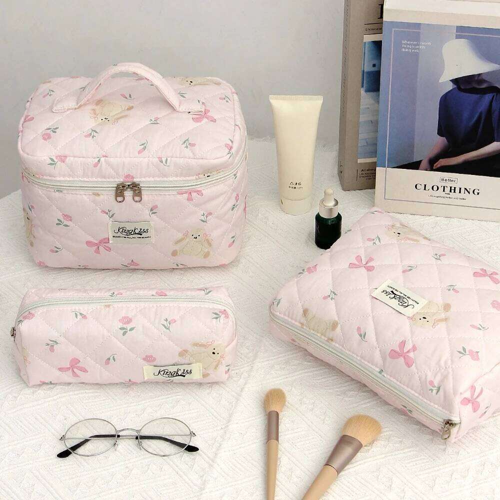Pink Women Makeup Pouch Large Capacity Tote Travel Organizer Cosmetic Lipsticks Quilted Bag Portable Ladies Washbag Y260206