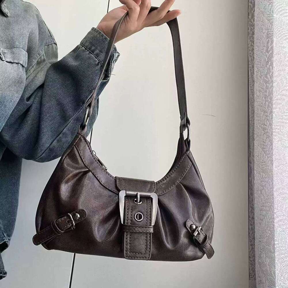 Bags Y2K Retro Style Maillard Pleated Rivet Armpit Bag, Fashionable Ladies Cool Leather Shoulder Bag Z260207 - view 7