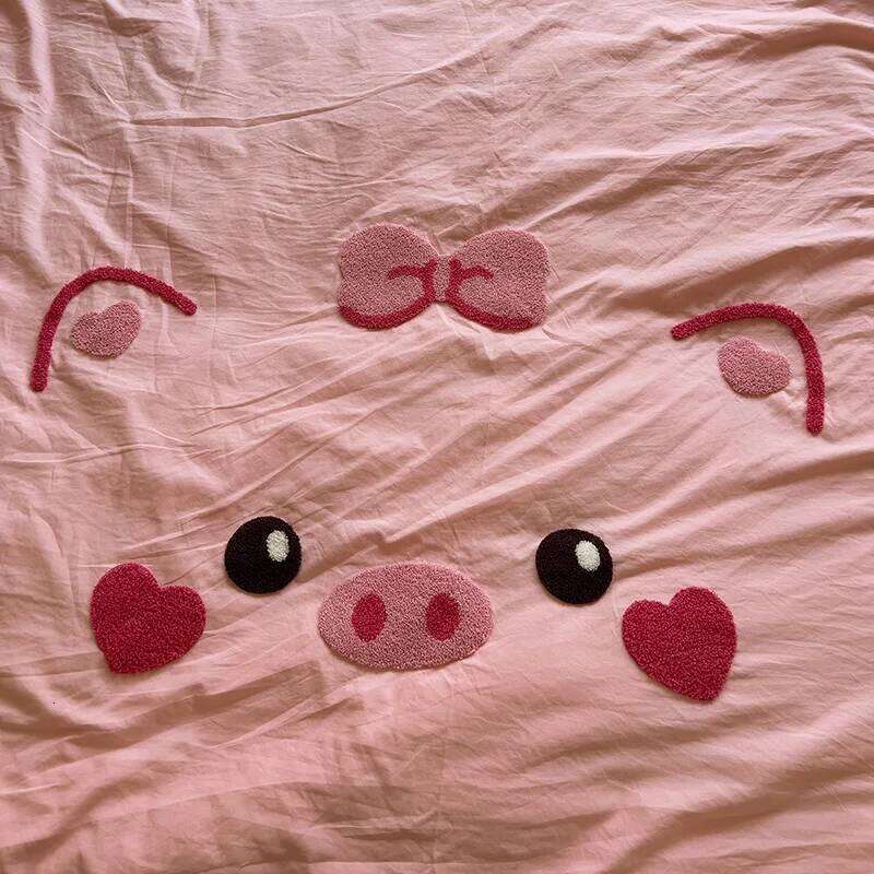 Kawaii Pink Pig Duvet 4pcs Bedding Set Kids Girls Bedroom Quilt Polyester Comforter Cover 1 Flat Sheet 2 Pillowcases XJ260206