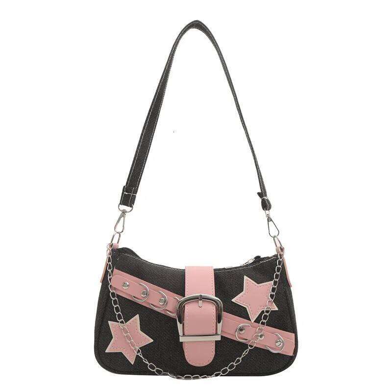 Y2k Hot Girls Denim Shoulder Bags Retro Rivet Star Women's Underarm Portable Female Chain Armpit Bag Small Purse Handbags Y260205