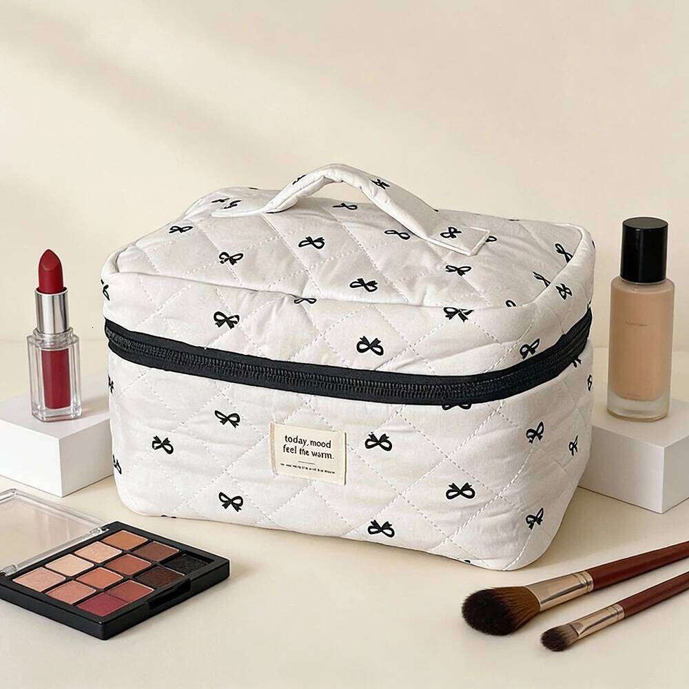 Airfriend With Bows Large Soft Toiletries Cotton Cosmetic Quilted Woman Makeup Bag Travel Pouch Y260206