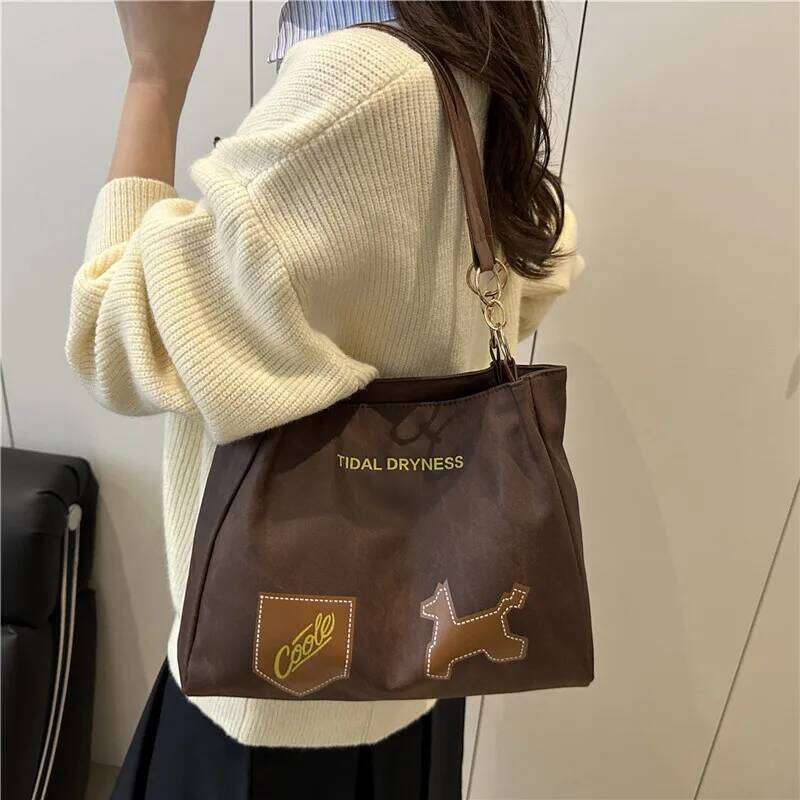 Retro Patchwork Thread Design PU Shoulder Bags for Women Simple Large Capacity Ladies Tote Bag College Style Female Handbags Y260205