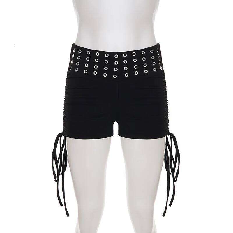 Punk Style Metal Corns Low Waist Personalized Spice Girl Drawstring Design Casual Hip Y2k Shorts XJ260206