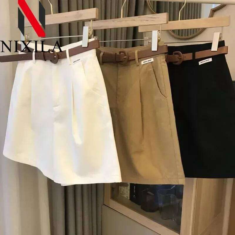Summer New Wide Leg for Women 2024 Thin Cotton A Line Short Pants Office Lady Classic Loose Casual Zipper Womens Shorts XJ260206