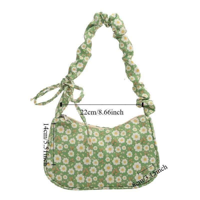 Flower Pattern Printing Shoulder Large Capacity Bow Sweet Canvas Underarm Wrinkle Lovely Tote Bag Travel Y260205