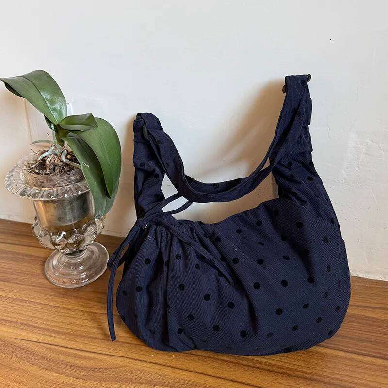 Simple Polka Dot Bowknot Decoration Corduroy Women's Shoulder Bags Large Capacity Female Handbag Versatile Ladies Messenger Bag Y260205
