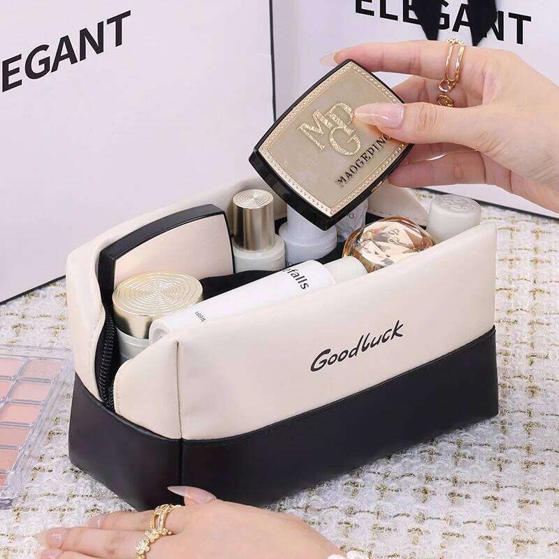 Women's PU Leather Portable Bag Large Opening Travel Cosmetic Organizer for Skincare & Makeup Essentials Y260206