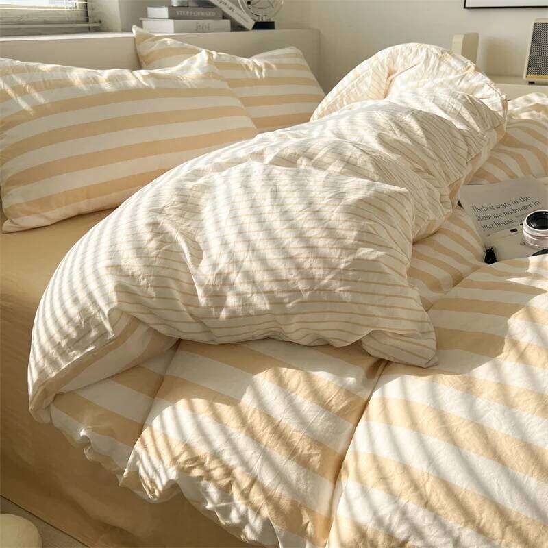 Washed Cotton Bedding Soft and Breathable Striped Duvet Cover Set for All Seasons Bed Linen Skin-friendly Sheet Pillowcase XJ260206