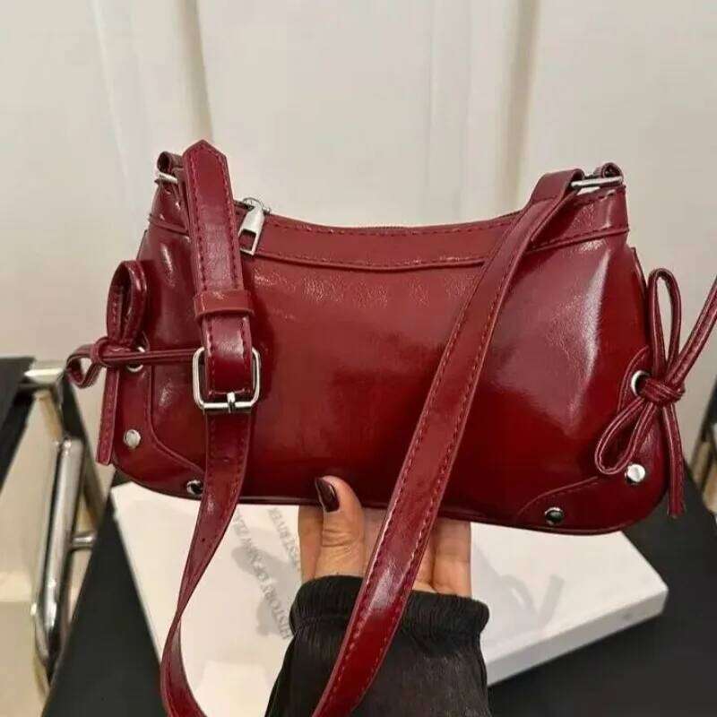 European American Soft Leather Bow Armpit Bag, Versatile Single Shoulder Bags, Fashionable Handbag Women for Daily Y260205