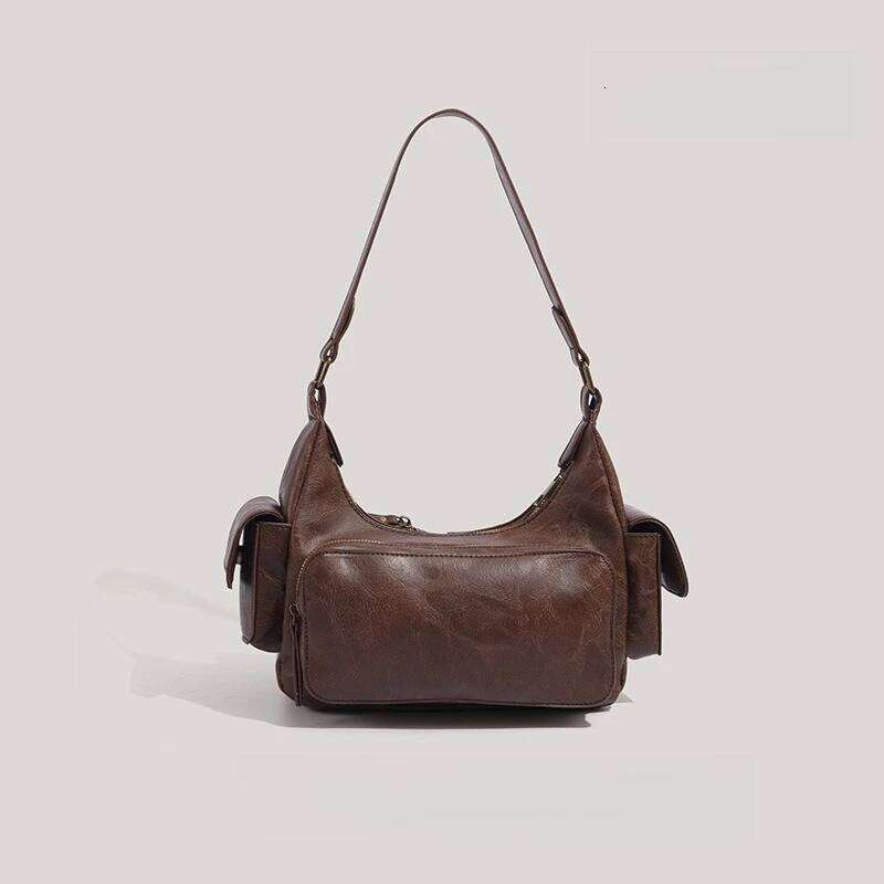 Retro Women's PU Leather Handbag Fashion Dinner Underarm Winter Maillard Style Large Capacity Multi Pocket Shoulder Bag Y260205